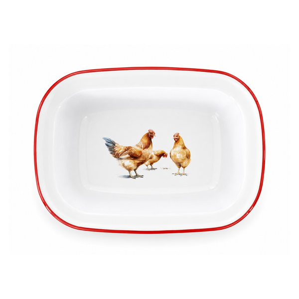 Enamel Oblong Pie Dish 20cm - Chicken