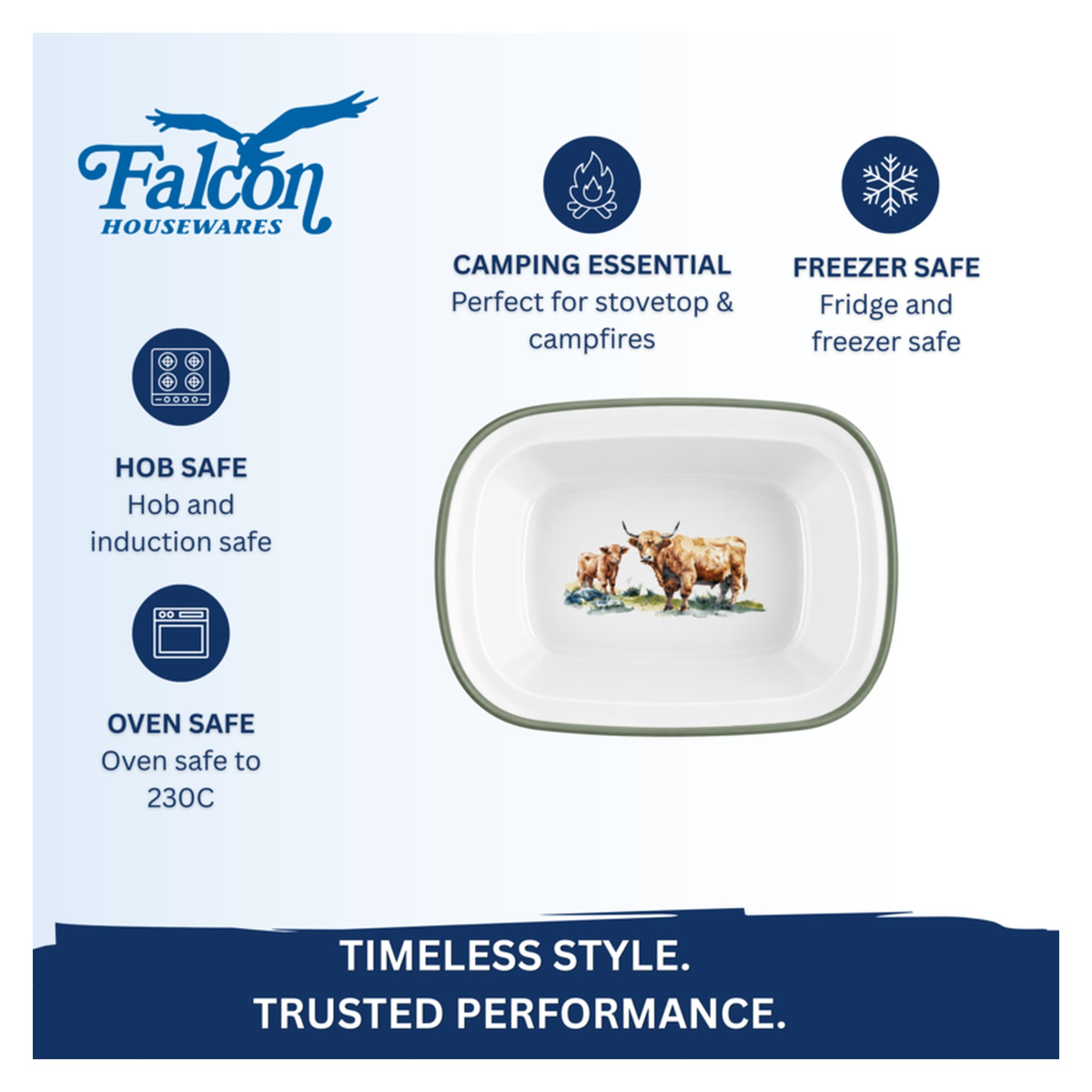 Enamel Oblong Pie Dish 20cm - Highland Cow, view 2