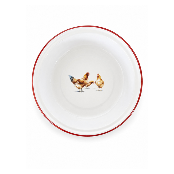 Enamel Round Pie Plate 22cm - Chicken