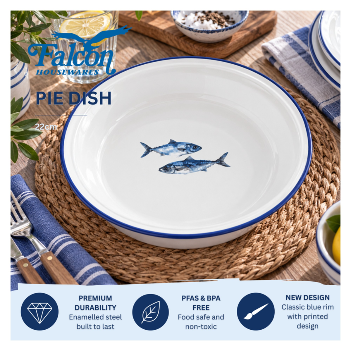 Enamel Round Pie Plate 22cm - Fish, view 2