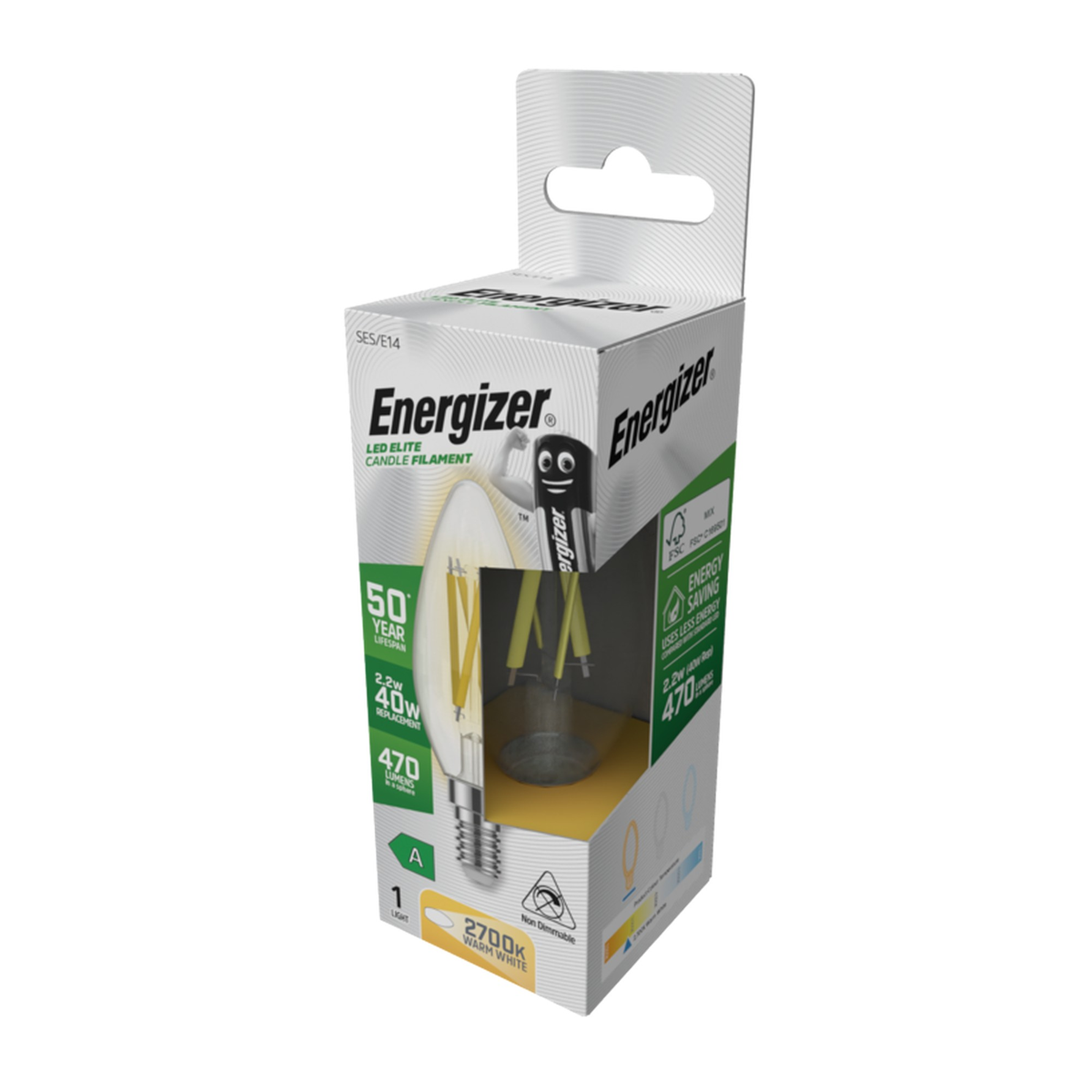 Energizer E14 LED candle bulb in warm white, 2.2W, view 2