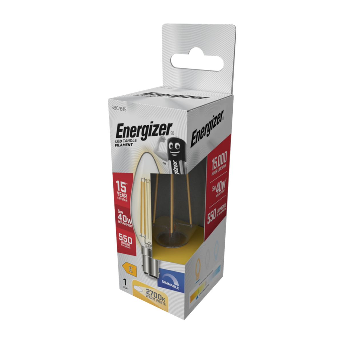 Energizer B15 filament LED candle bulb 5W dimmable, view 2