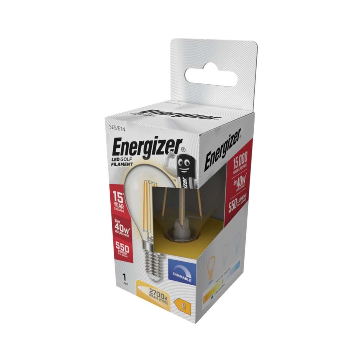 Energizer filament LED golf ball bulb E14, 5W dimmable, view 2