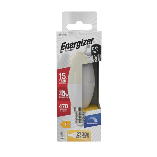 Energizer 4.2W E14 dimmable LED candle bulb, opal