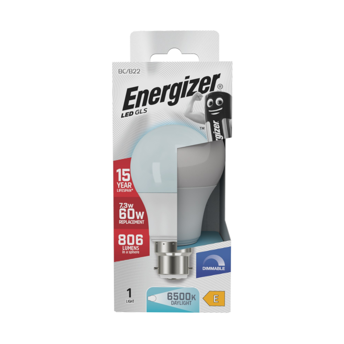 Energizer dimmable LED GLS bulb with B22 cap, 7.3W