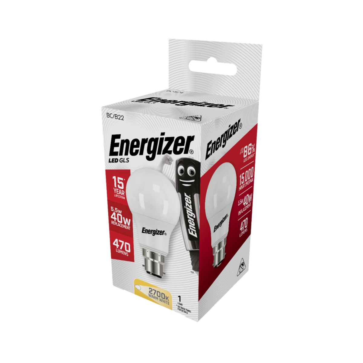 Energizer LED GLS B22 5.5W 470lm warm white bulb