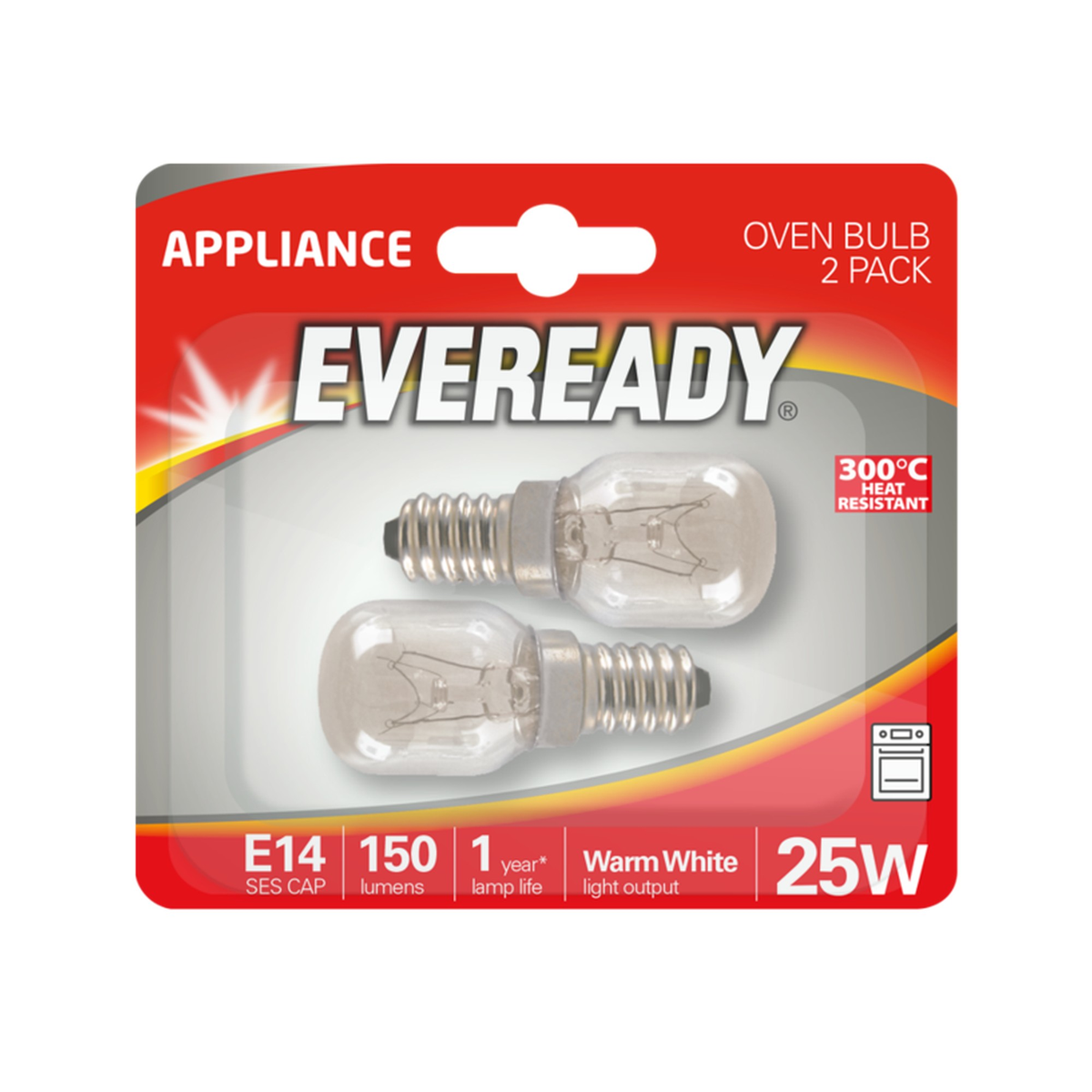 Eveready 25W SES heat resistant oven lamps, pack of 2