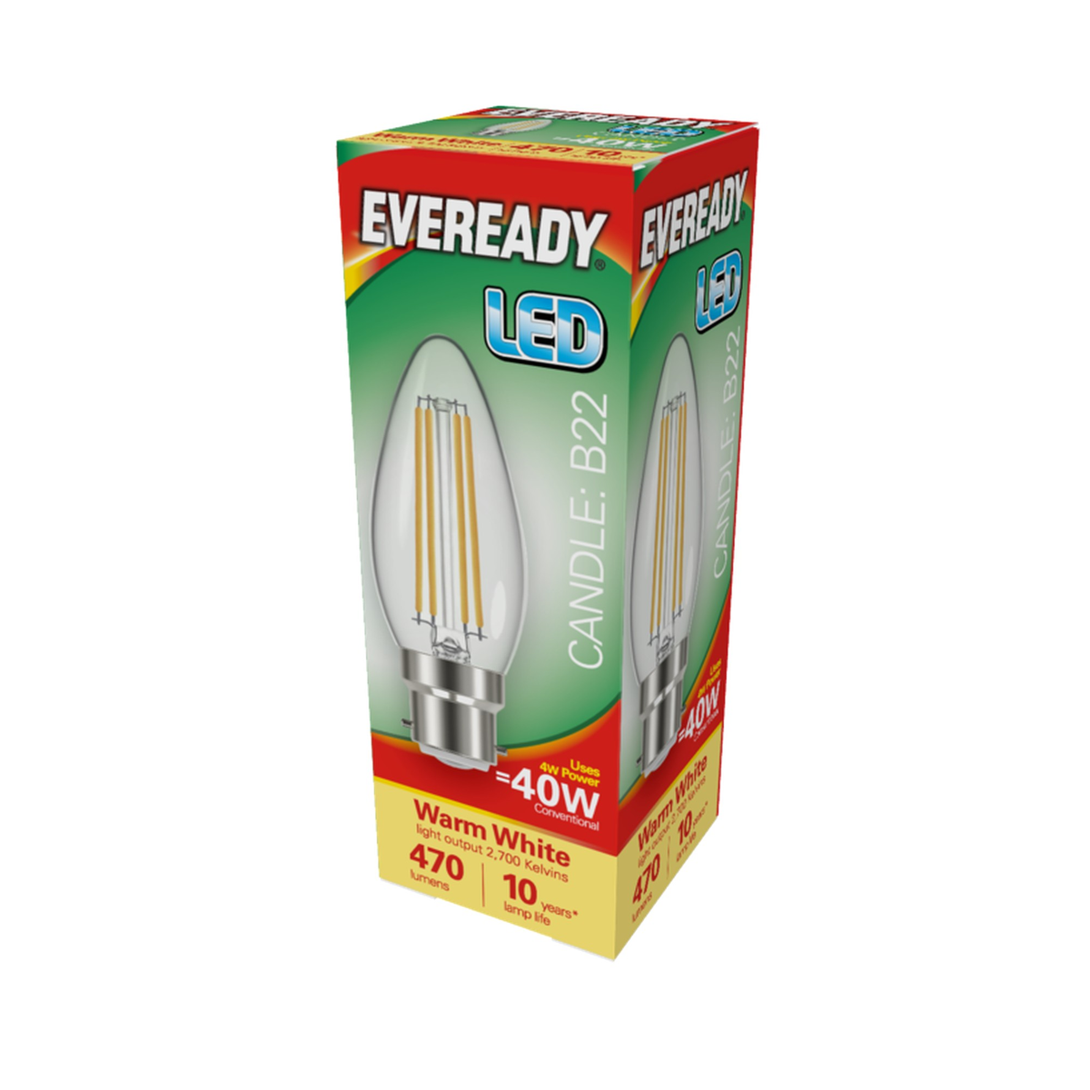 Eveready 4W B22 LED filament candle bulb 470lm