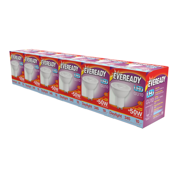 Eveready LED GU10 345 lumen daylight bulbs, pack of 6