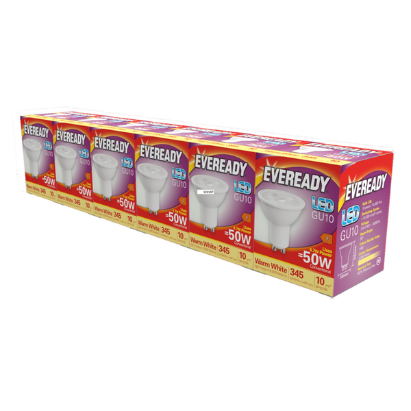 Eveready LED GU10 4.7W warm white bulbs pack of 6