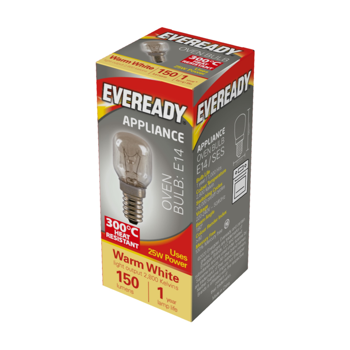 Pack of 10 Eveready 25W SES oven lamps