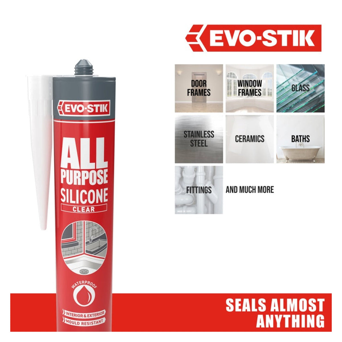 Evo-Stik all purpose flexible clear silicone sealant, view 2