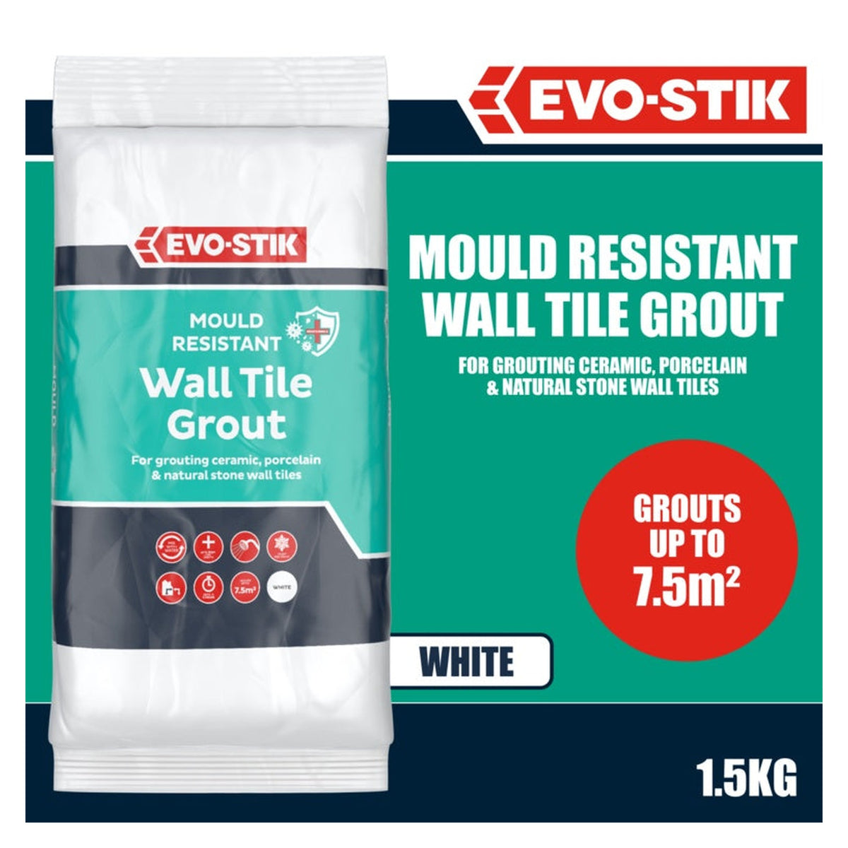Evo-Stik mould resistant wall tile grout 1.5kg, view 2