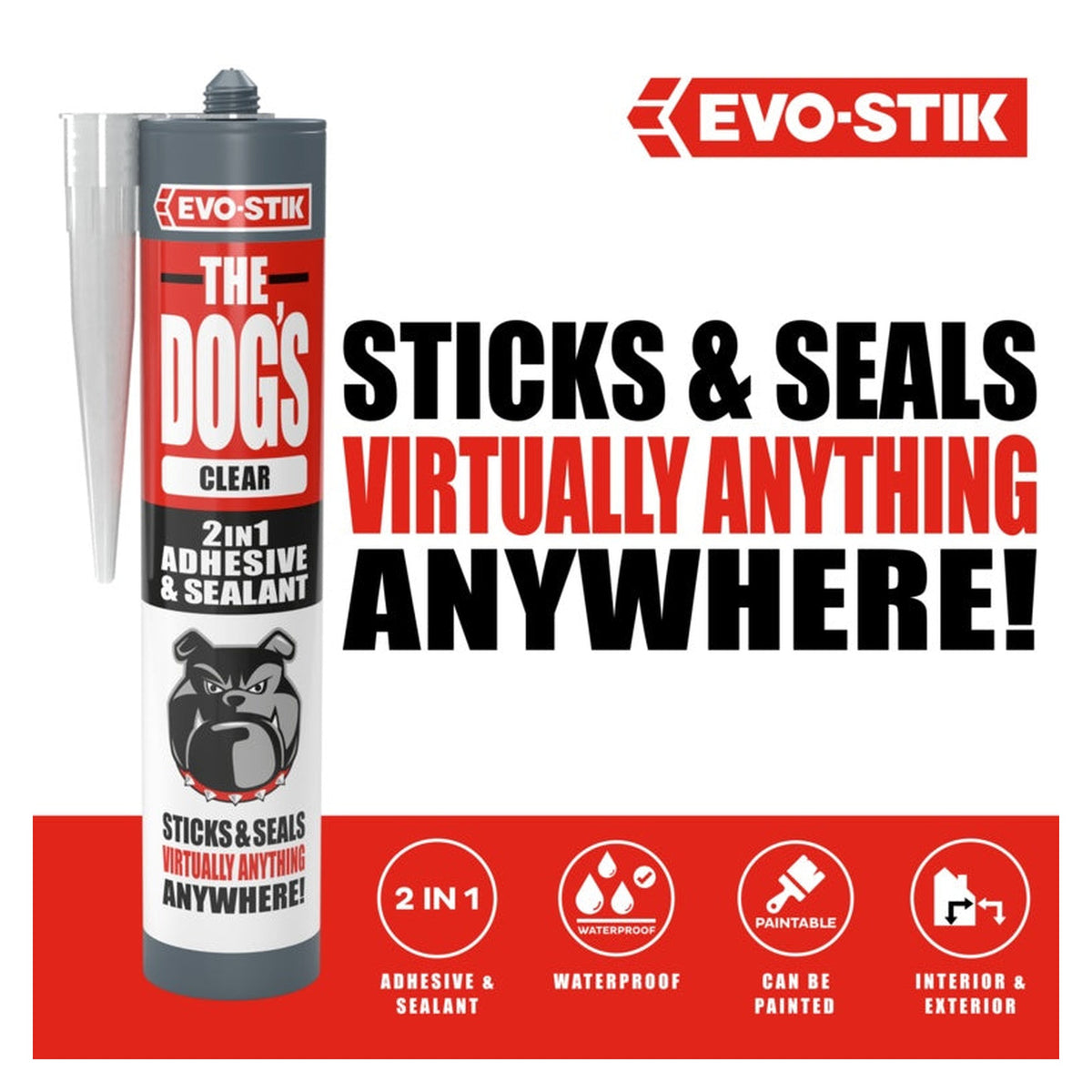 Evo-Stik The Dog's 2 in 1 adhesive and sealant clear 290ml, view 2