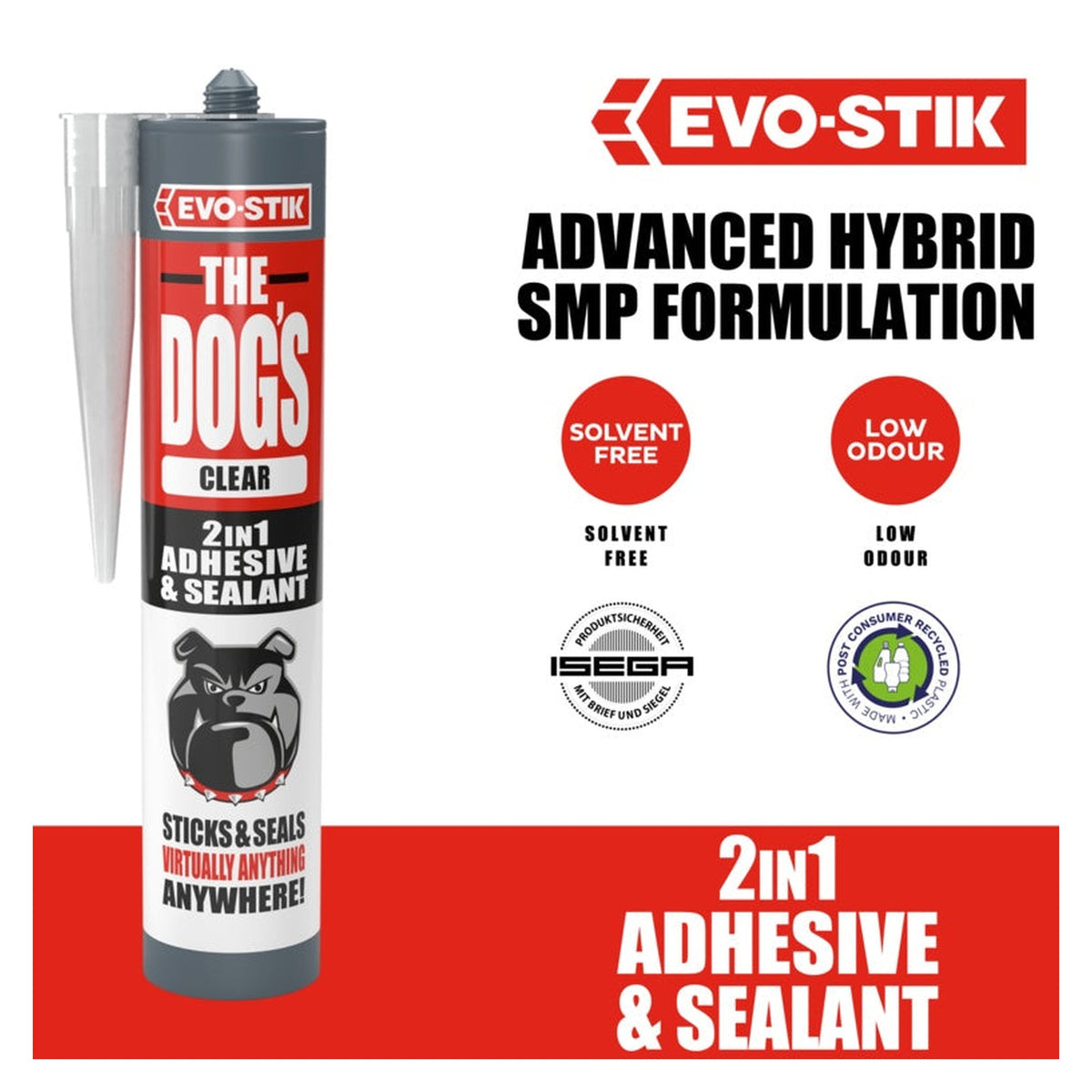 Evo-Stik The Dog's 2 in 1 adhesive and sealant clear 290ml, view 3