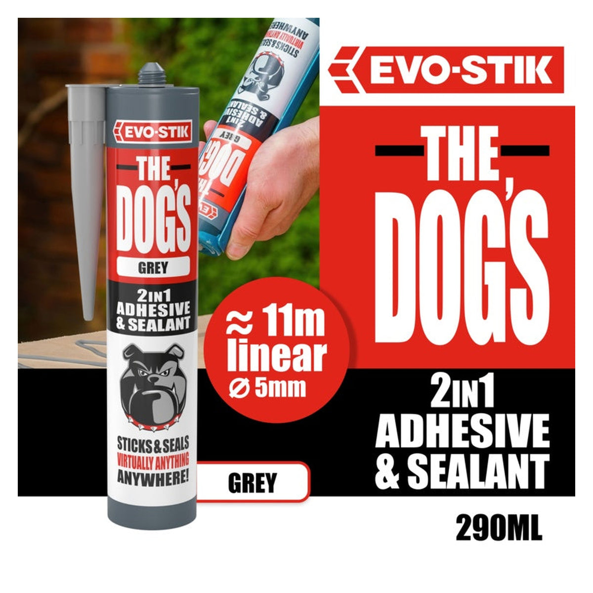 Evo-Stik The Dog's 2 in 1 adhesive and sealant grey 290ml, view 4