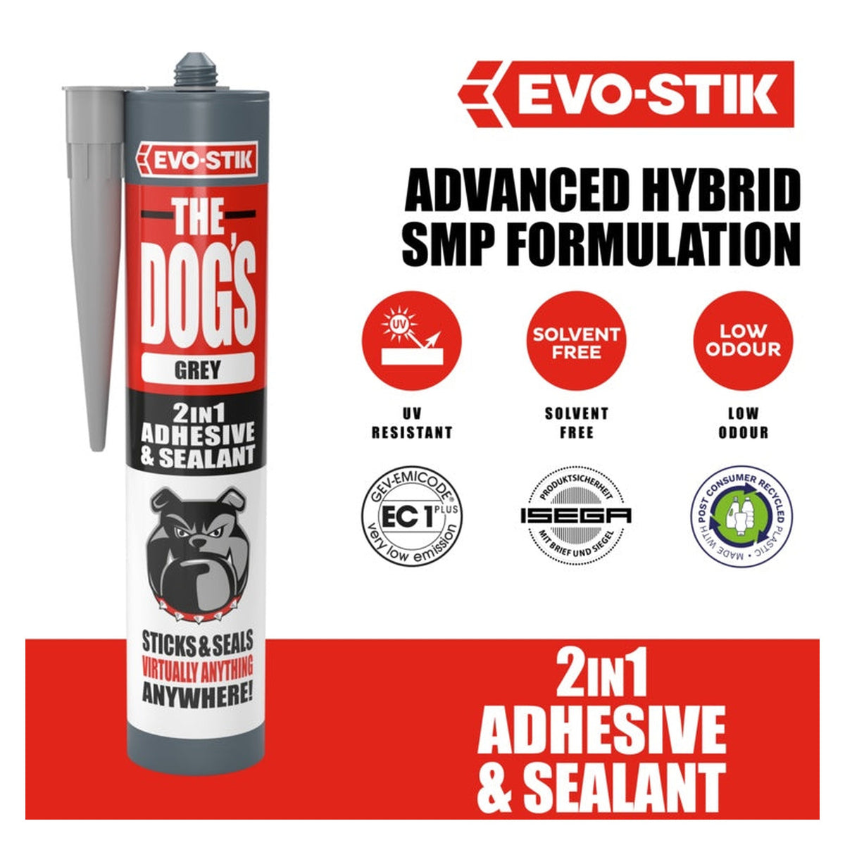 Evo-Stik The Dog's 2 in 1 adhesive and sealant grey 290ml, view 6