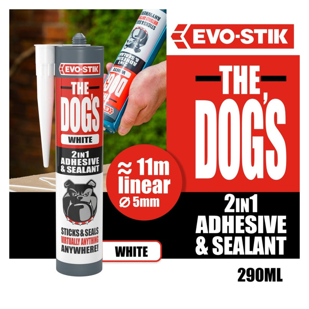 Evo-Stik The Dog's 2 in 1 adhesive and sealant white 290ml, view 4