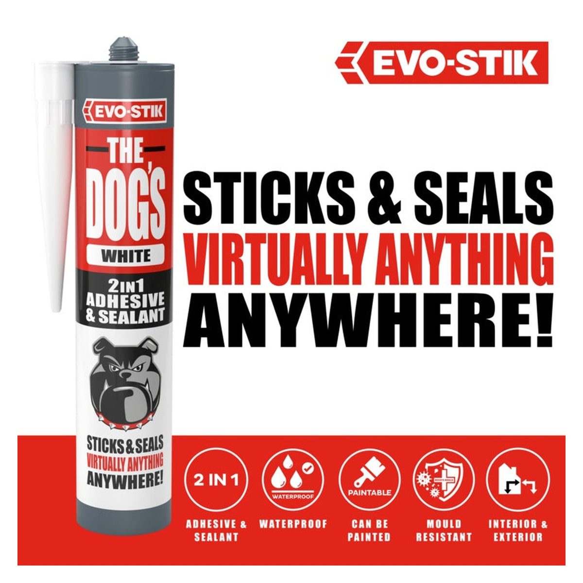 Evo-Stik The Dog's 2 in 1 adhesive and sealant white 290ml, view 6