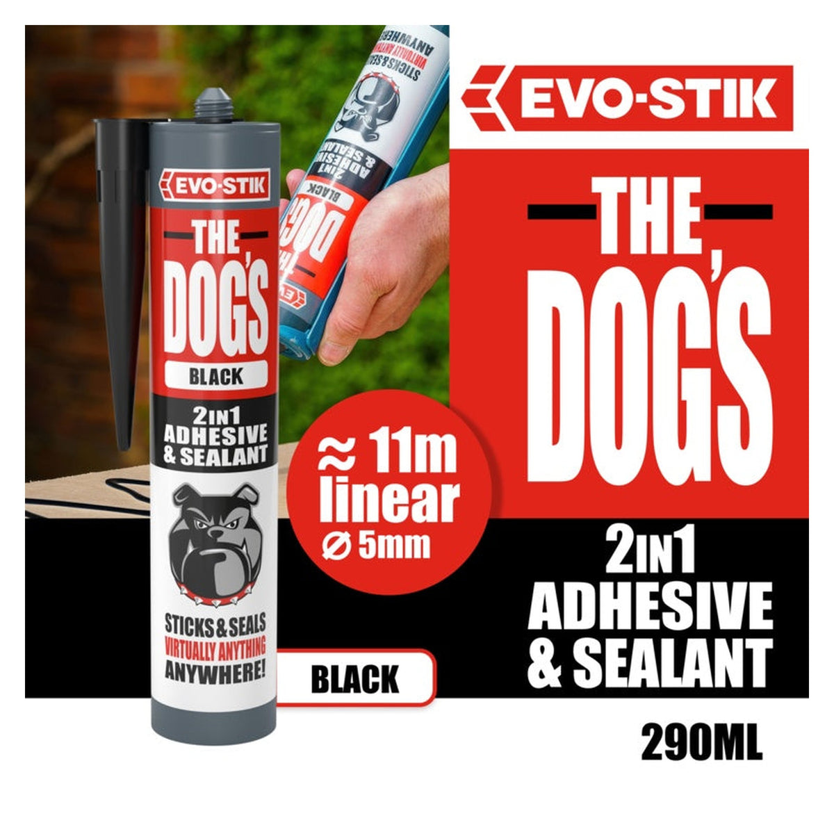 Evo-Stik The Dog's 2 in 1 adhesive and sealant in black 290ml, view 2
