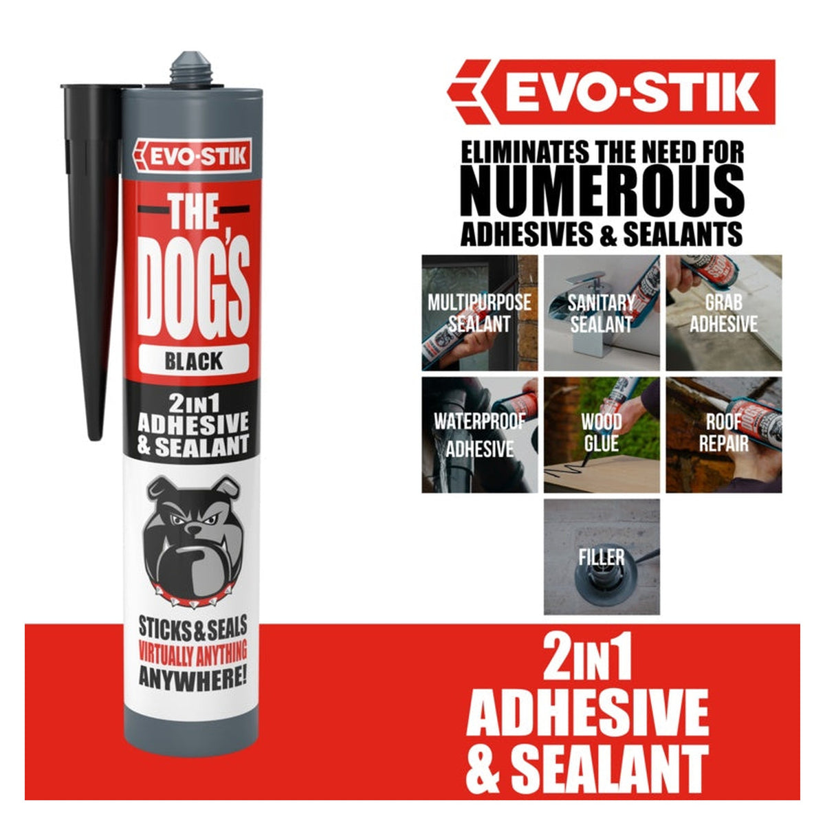 Evo-Stik The Dog's 2 in 1 adhesive and sealant in black 290ml, view 5