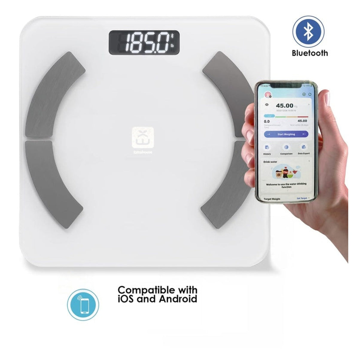 Extrastar white bluetooth smart digital bathroom scale, view 2