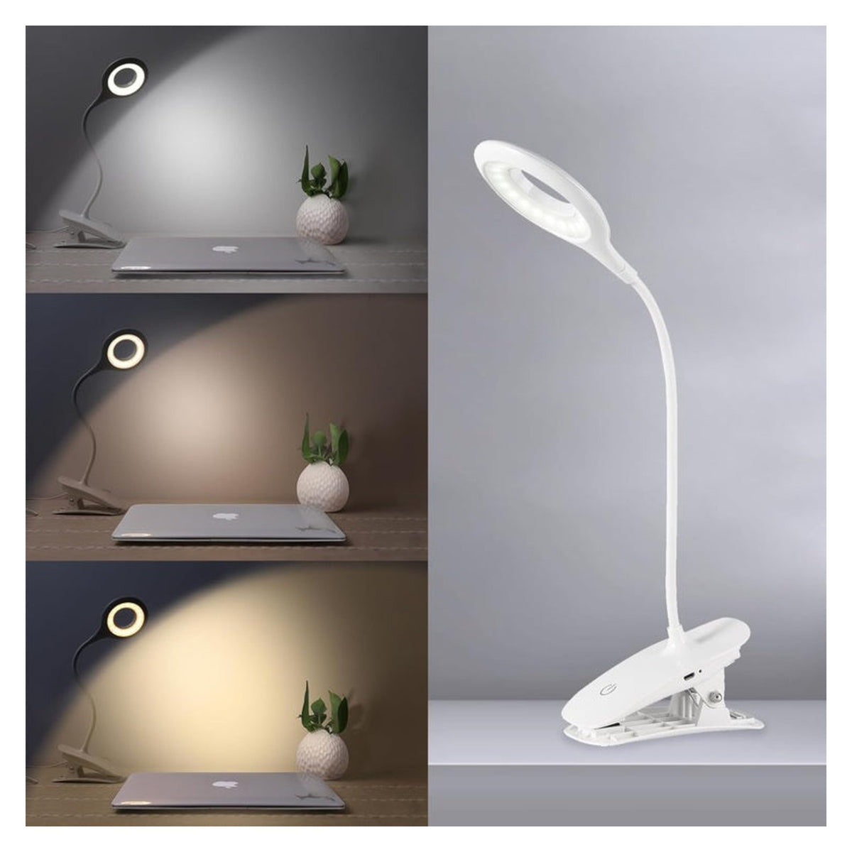 Extrastar white clip-on dimmable desk lamp with USB, view 2