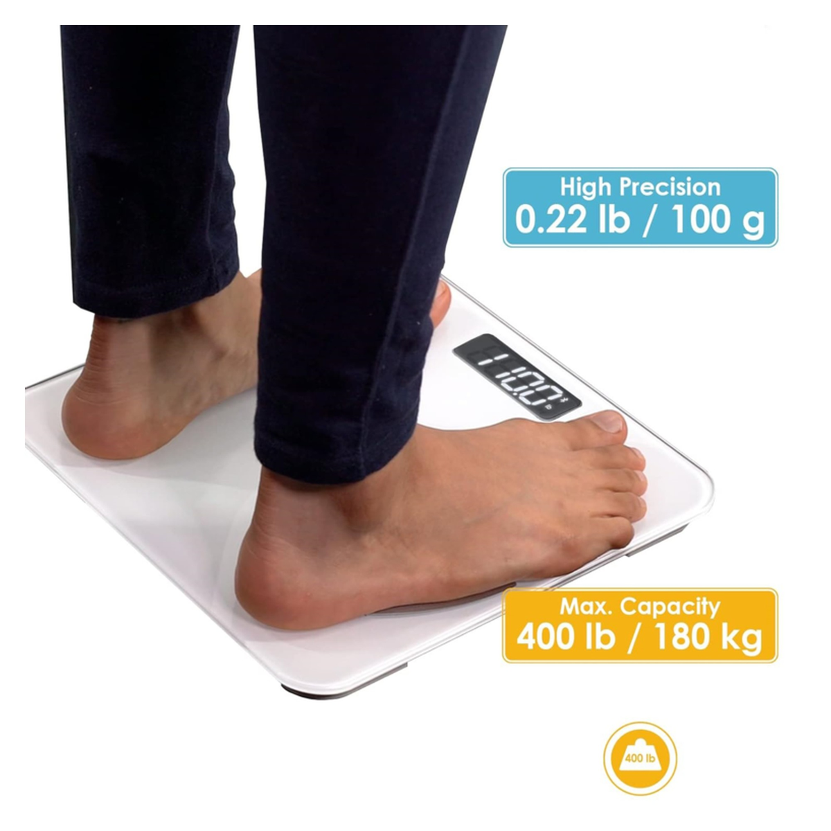 Extrastar white digital bathroom scale with glass platform, view 2