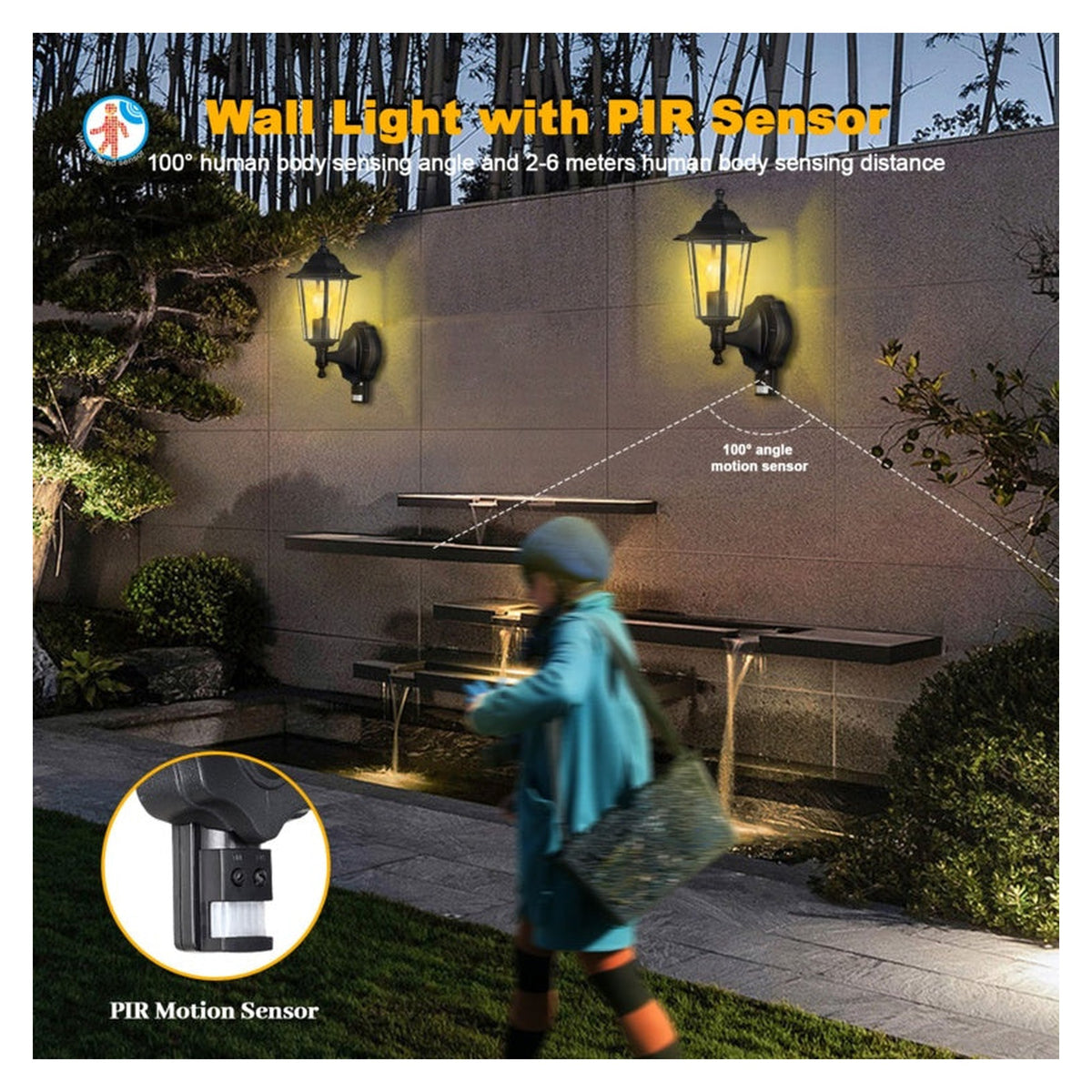 Extrastar black vintage wall light with PIR sensor, view 4