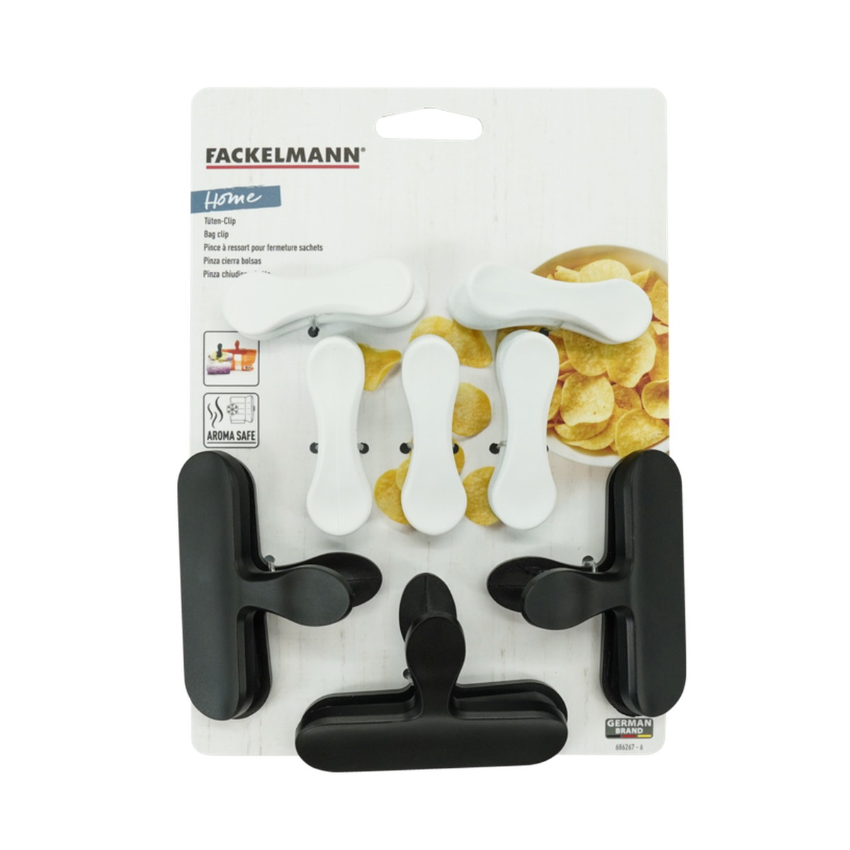 Set of 8 black and white Fackelmann bag clips, view 2