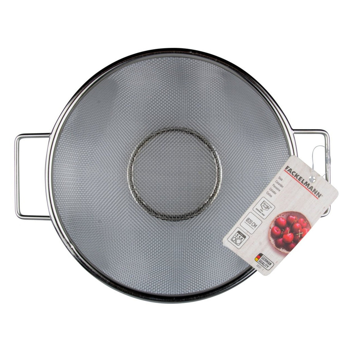 Fackelmann stainless steel sieve style colander with handles, view 2