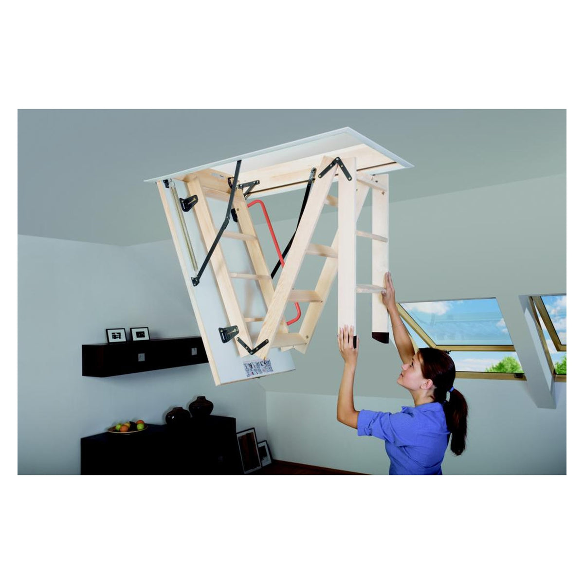 Fakro wooden 3 section folding loft ladder, view 3