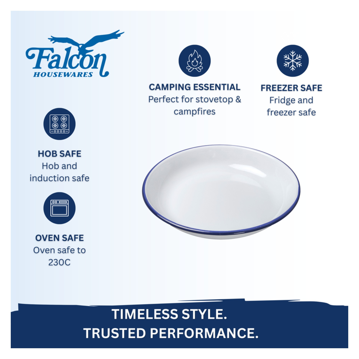 Falcon white enamel pasta plate with blue rim, 20cm, view 2