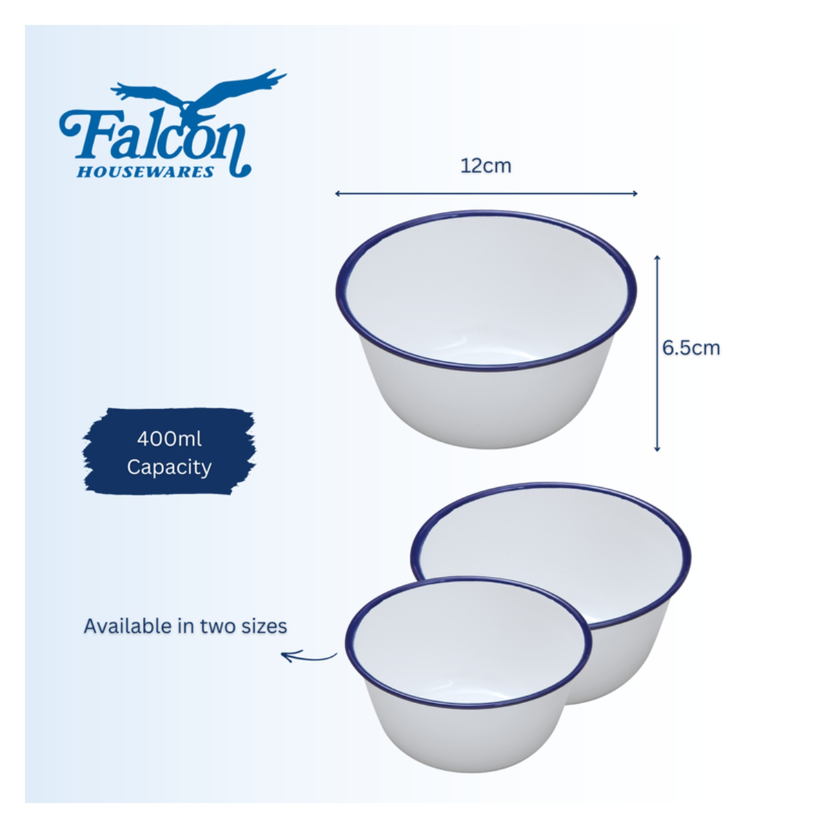 Falcon white enamel pudding basin with blue rim, 12cm, view 2