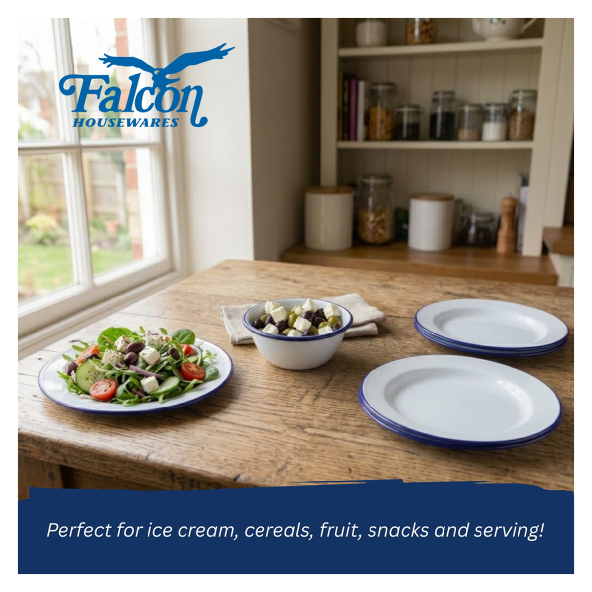 Falcon white enamel pudding bowl with blue rim 16cm, view 4
