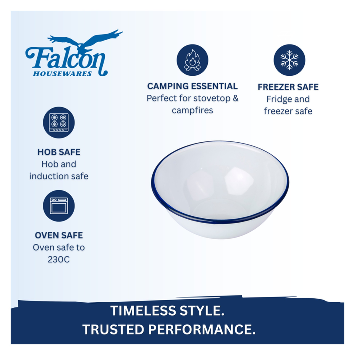 Falcon white enamel pudding bowl with blue rim 16cm, view 7