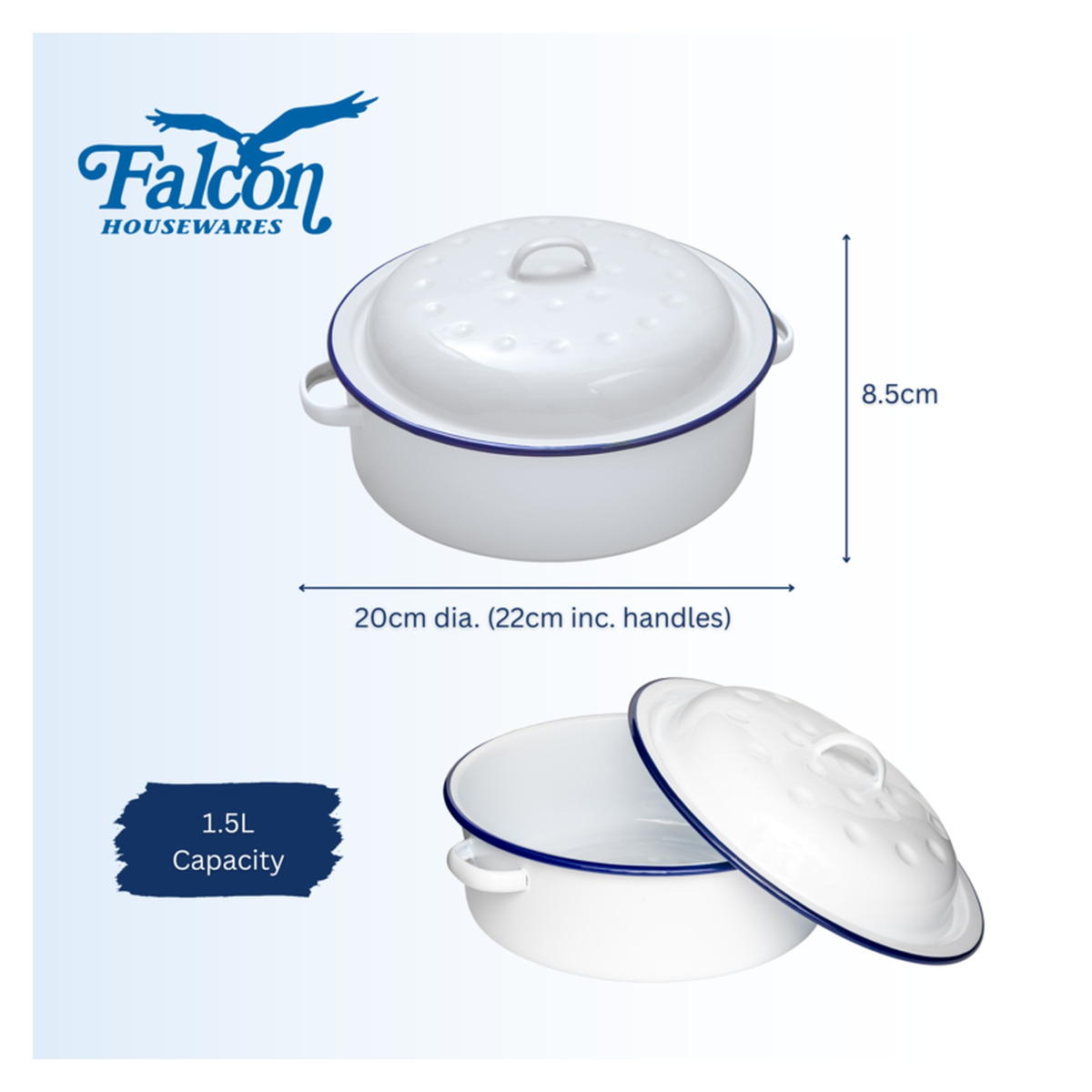 Falcon traditional white enamel round roaster, 20cm, view 2