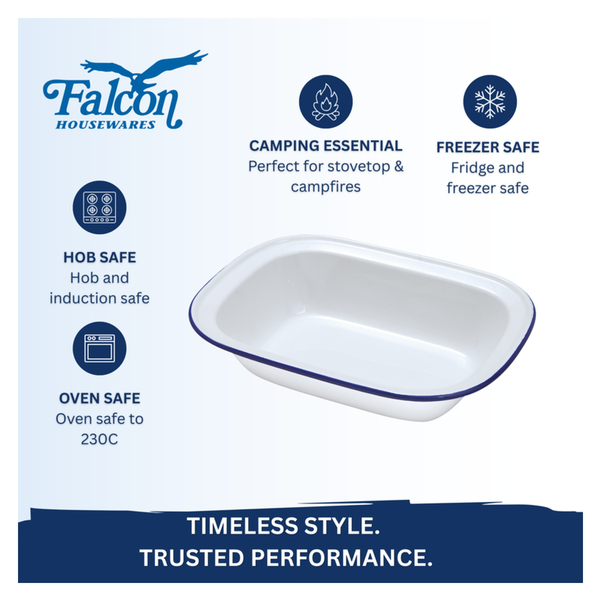 Falcon traditional white enamel oblong pie dish 20cm, view 3