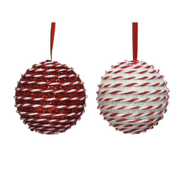 Foam Bauble With Hanger Red White - 10cm
