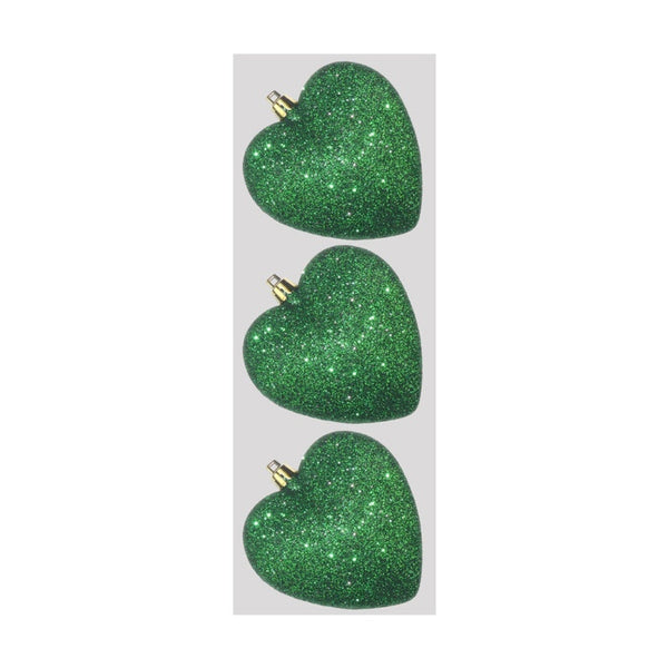 Glitter Hearts x 3 - 9cm Green