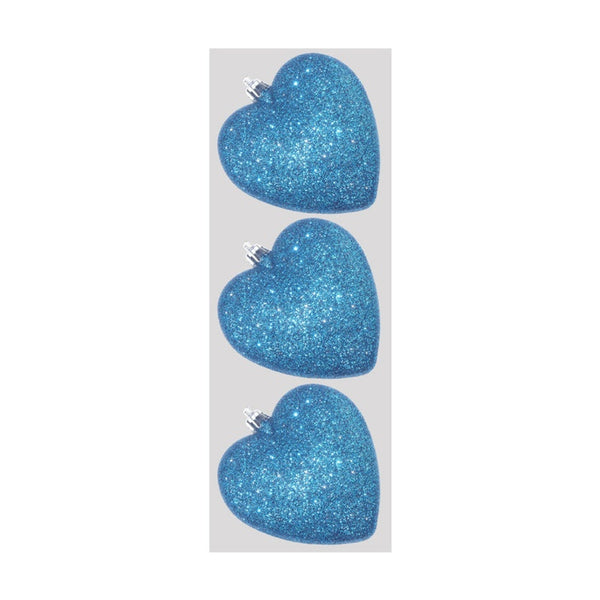 Glitter Hearts x 3 - 9cm Kingfisher