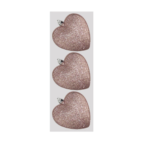 Glitter Hearts x 3 - 9cm Peach
