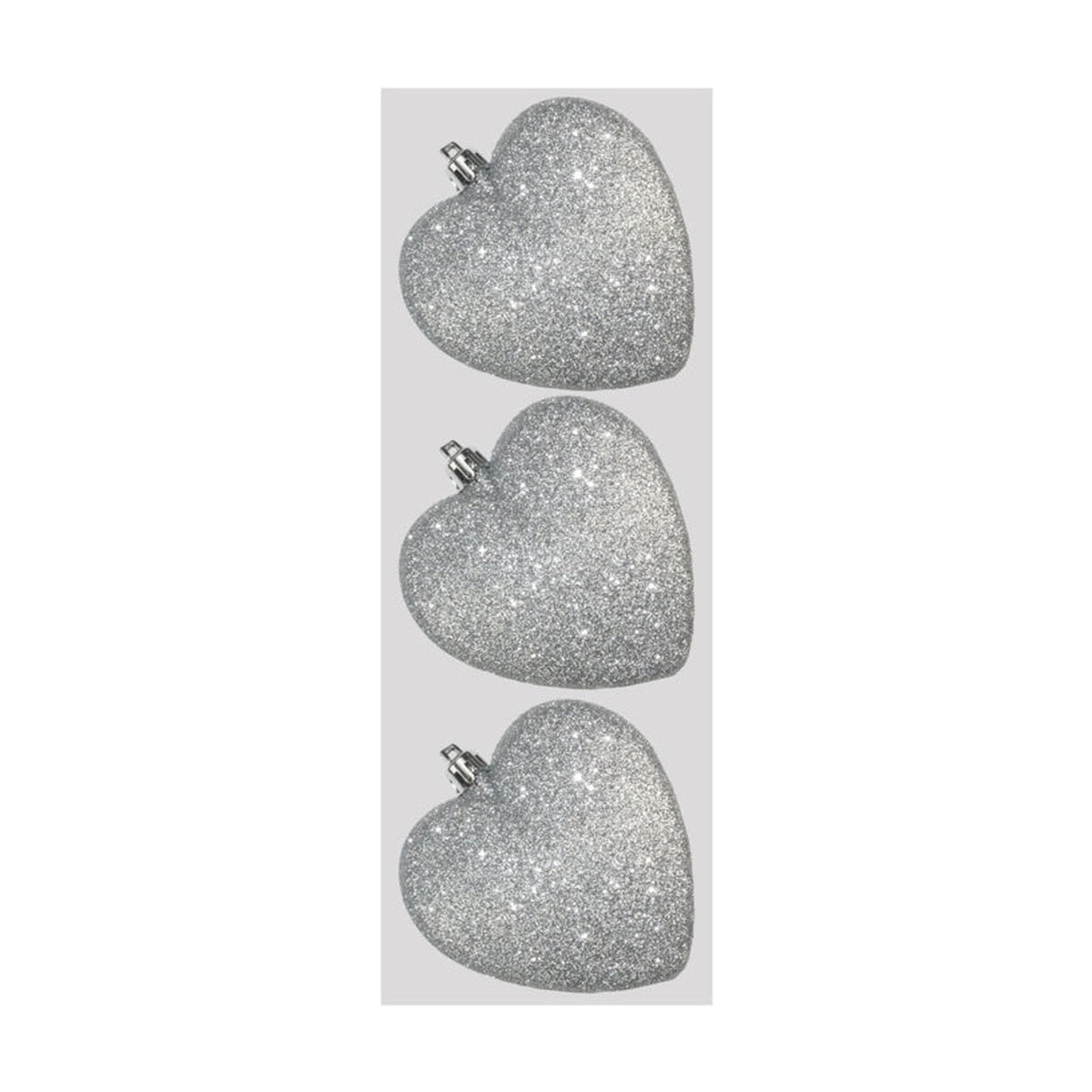 Glitter Hearts x 3 - 9cm Silver