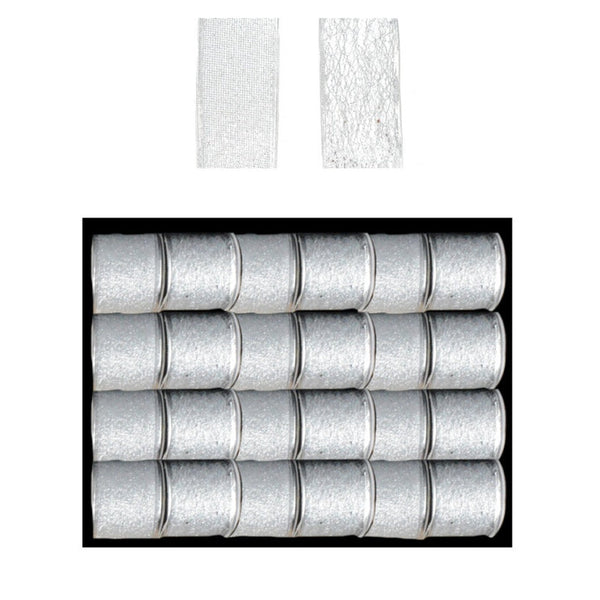 Glitter Wired Ribbon - 2.7m Silver