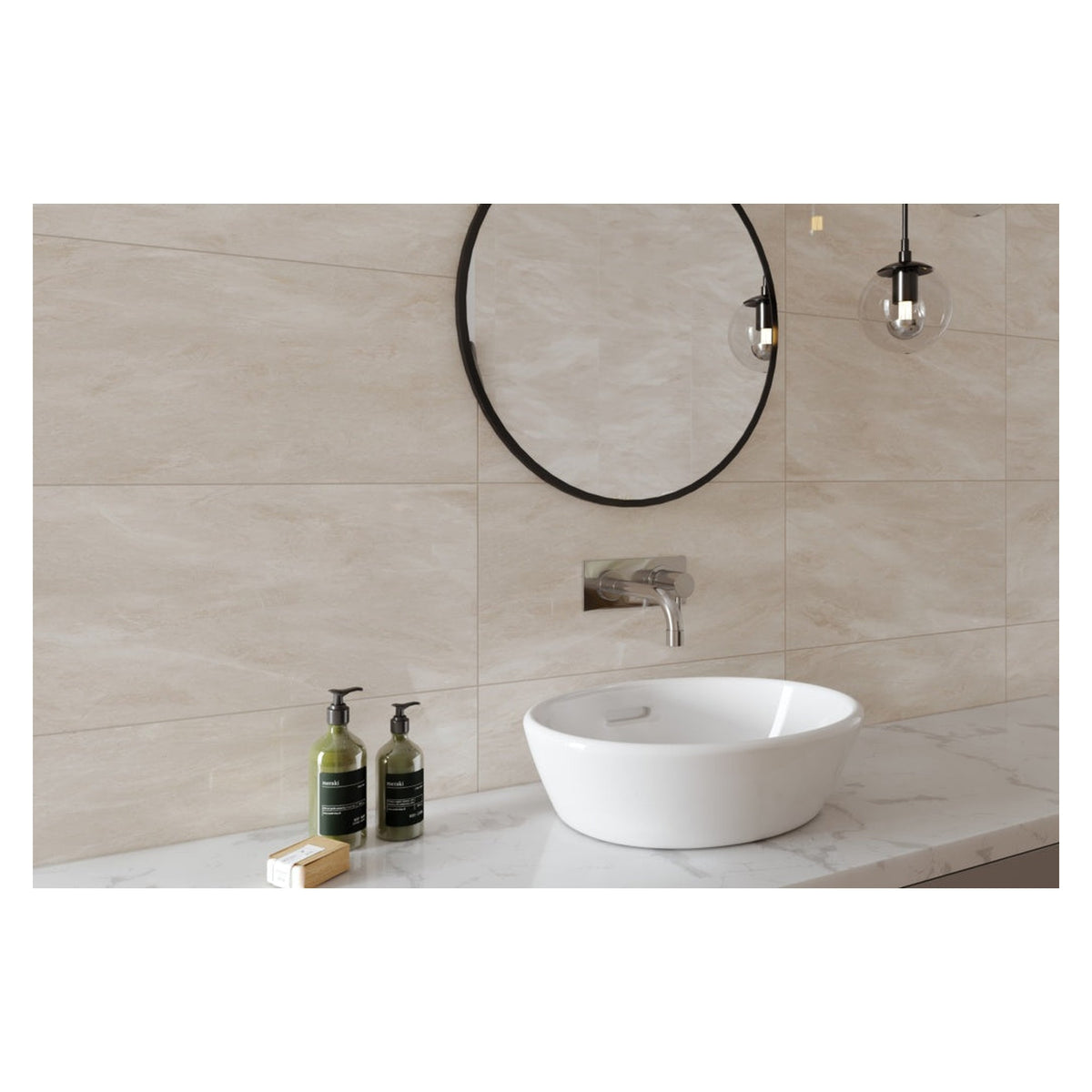 Golden Tile Calma beige gloss ceramic wall tile, 600 x 300mm