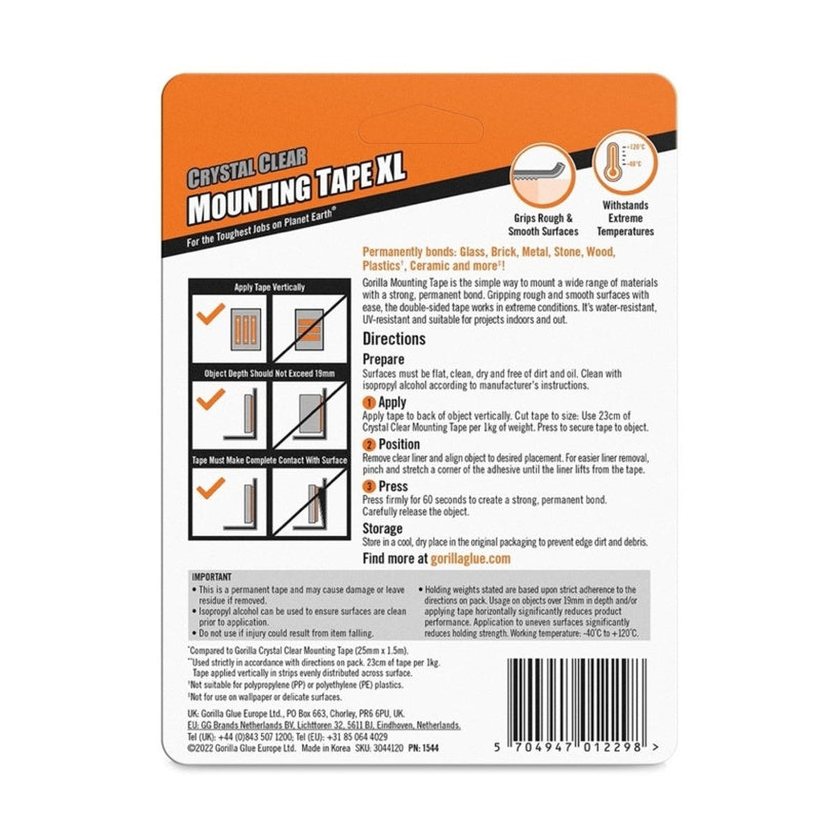 Gorilla Clear Mounting Tape XL 25mm x 3.8m, view 2