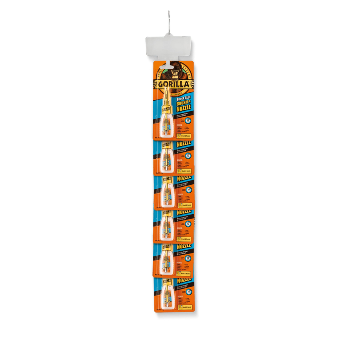 Gorilla Super Glue Brush and Nozzle 6 piece clip strip