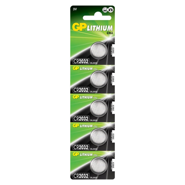GP CR2032 lithium button cells, card of 5