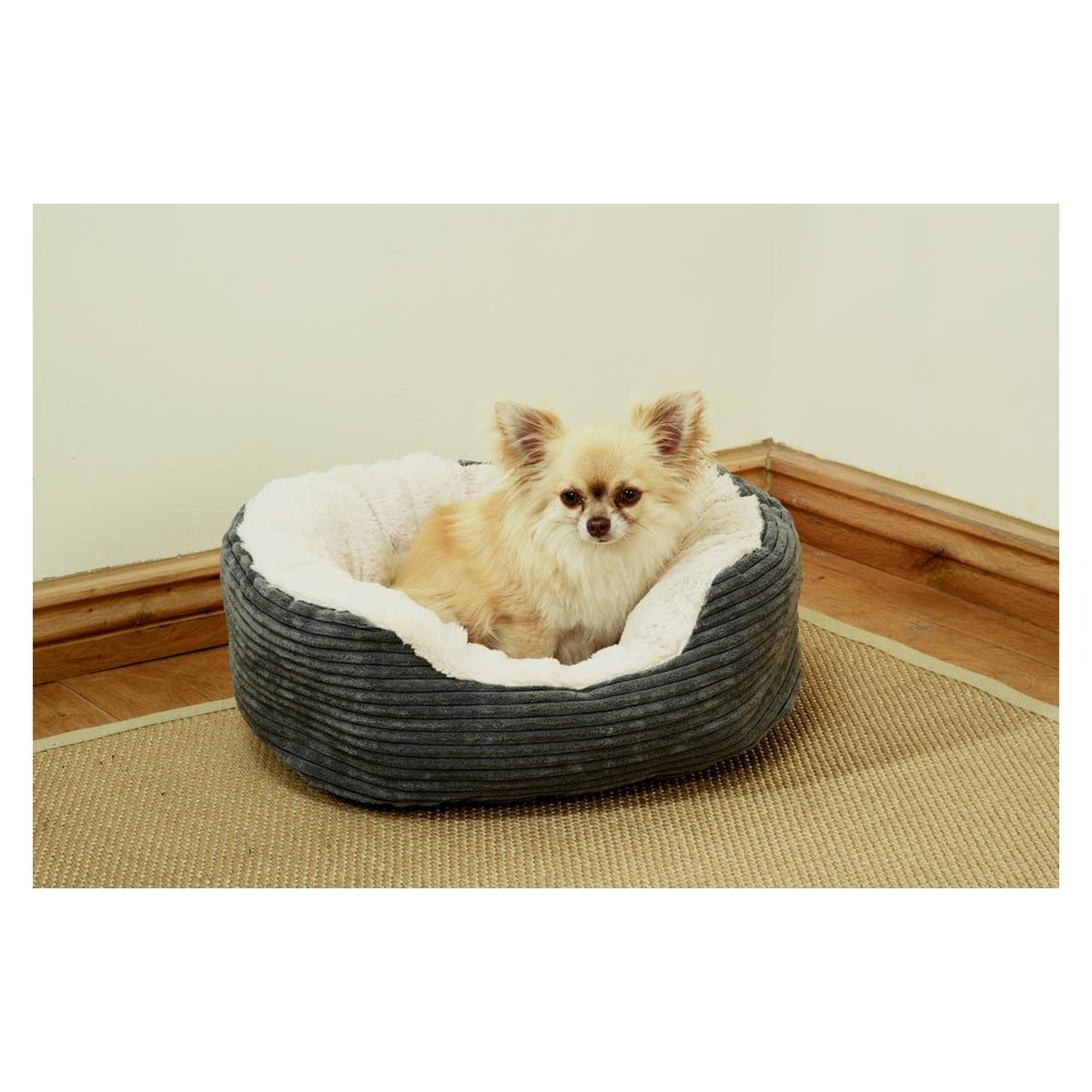 Grey Jumbo Cord Plush Dog Bed - Medium