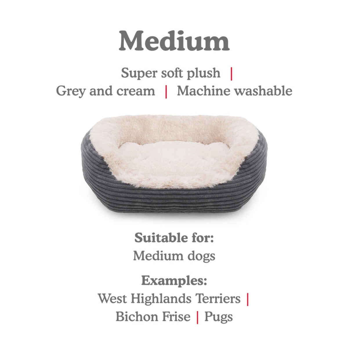 Grey Jumbo Cord Plush Dog Bed - Medium, view 3